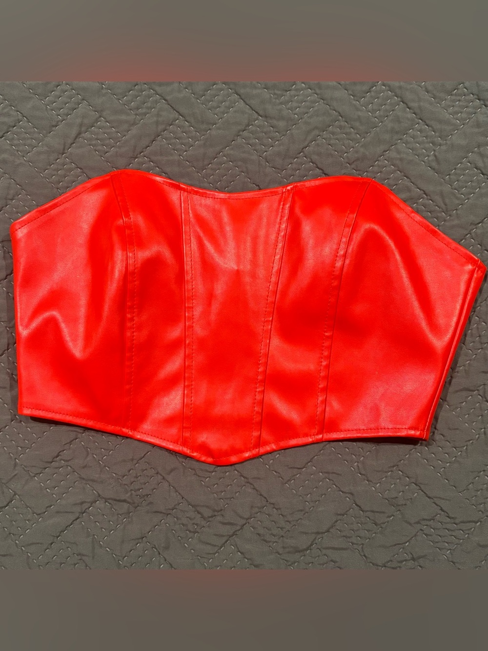 Red Faux Leather Strapless Corset Top